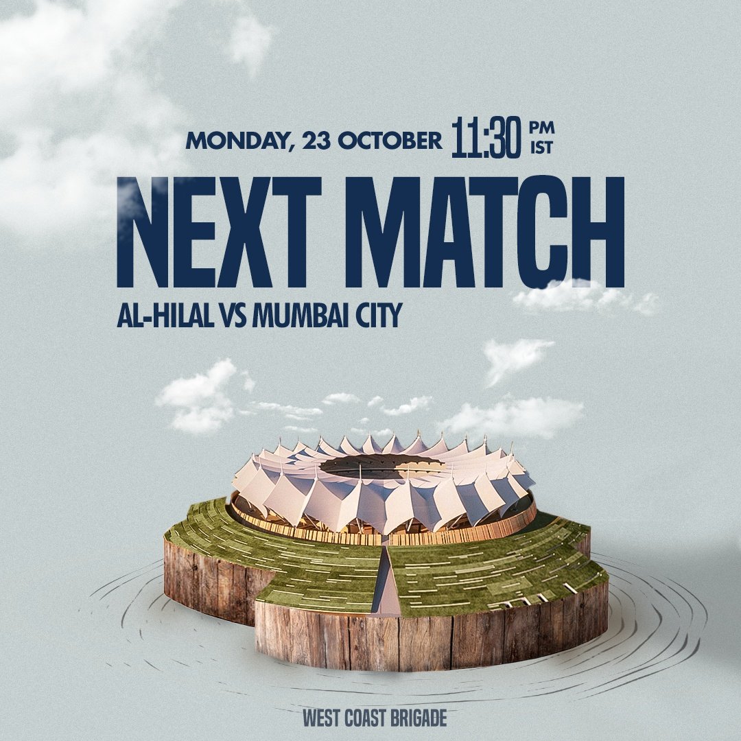 WCBMumbai's tweet photo. 🔹𝐍𝐞𝐱𝐭 𝐅𝐢𝐱𝐭𝐮𝐫𝐞🔹

Back 🔙 to where we made history, but this time to take on Saudi giants Al Hilal 💪

#MumbaiCityFC #FightForTheCity https://t.co/jovCinLeCW