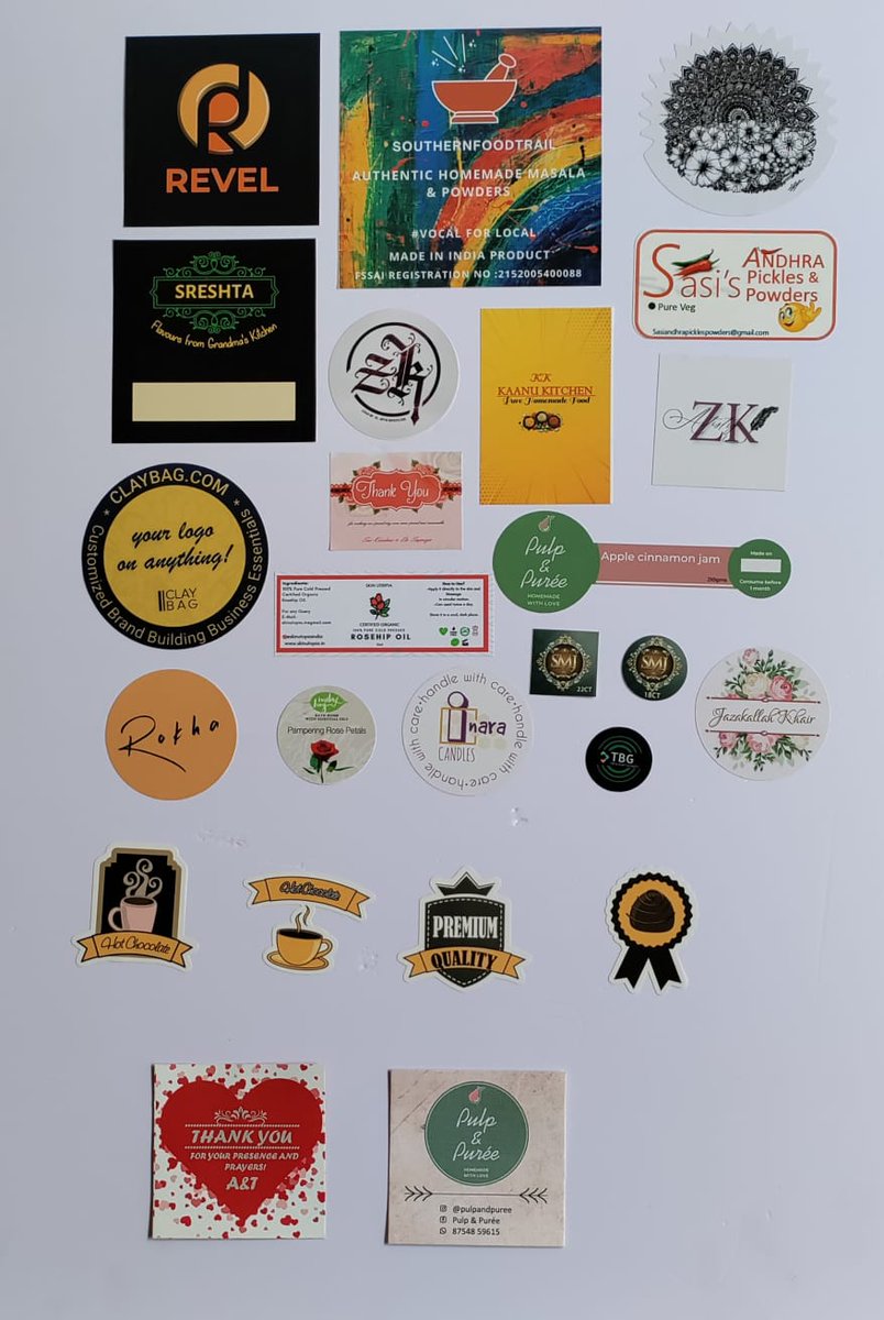 When new businesses need branding solutions, they come to #ClayBag . Just a small glimpse of the kind of stickers we print. We have 100s of products that you can use for brand building. Almost everything at the best prices & Free Shipping. #JustClayBagIt claybag.com/labels-sticker…