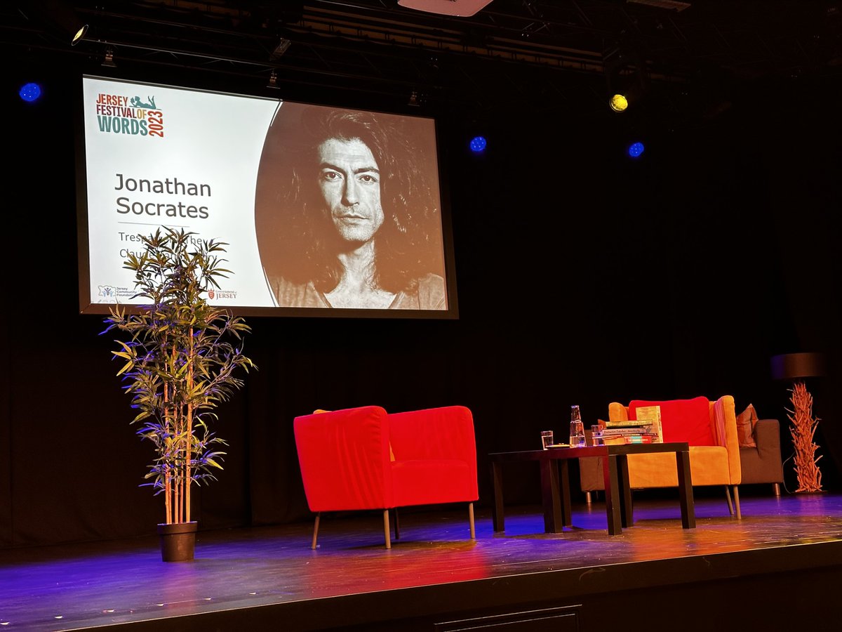 JonSocrates's tweet photo. Talking about the subjects of my script TRESPASSERS – Claude Cahun and Marcel Moore – at the Jersey Festival of Words. 
Interviewed by legendary art director Steve Carter.

Next stop – 🌴Between Two Ferns🌴 https://t.co/DU1HuaSAqk