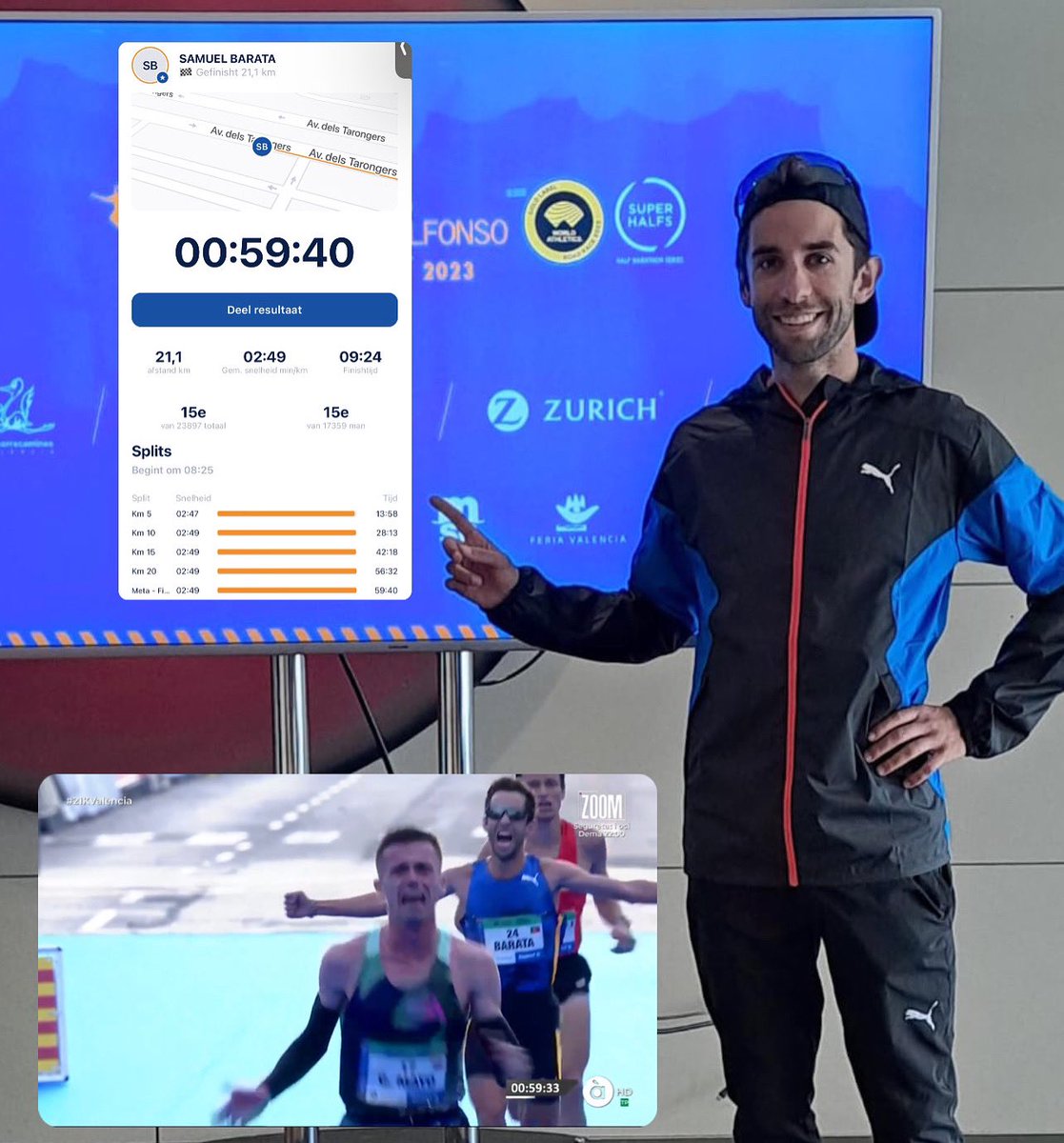 Samuel Barata had an incredible day at the office as he crushed his half marathon PB in Valencia this morning. 

59.40 is the new Portuguese record and the 5th time ever by an European. 🇵🇹

Congratulations Samuel and coach Antonio Sousa!

#TeamBizzSports