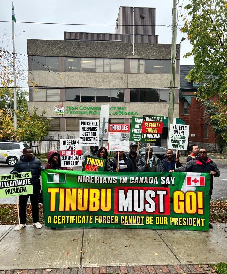 Nigerians living in Canada have taken it upon themselves to embark on peaceful protests to alert the world to the impunity of Tinubu and INEC against the Nigerian people on the 25th February 2023.