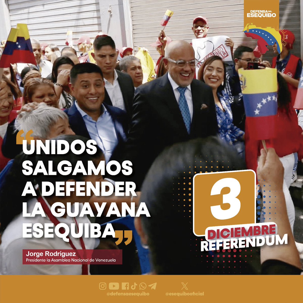 Unidad Nacional por la defensa de la Guayana Esequiba. 

Con el anuncio del CNE del referéndum consultivo inicia la cuenta regresiva para el #3D. 

#LaHistoriaEstáDeNuestroLado