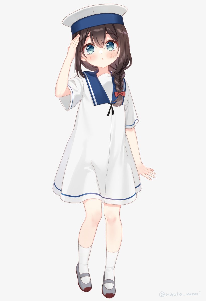 shigure (kancolle) 1girl solo dress sailor dress hat sailor hat blue eyes  illustration images