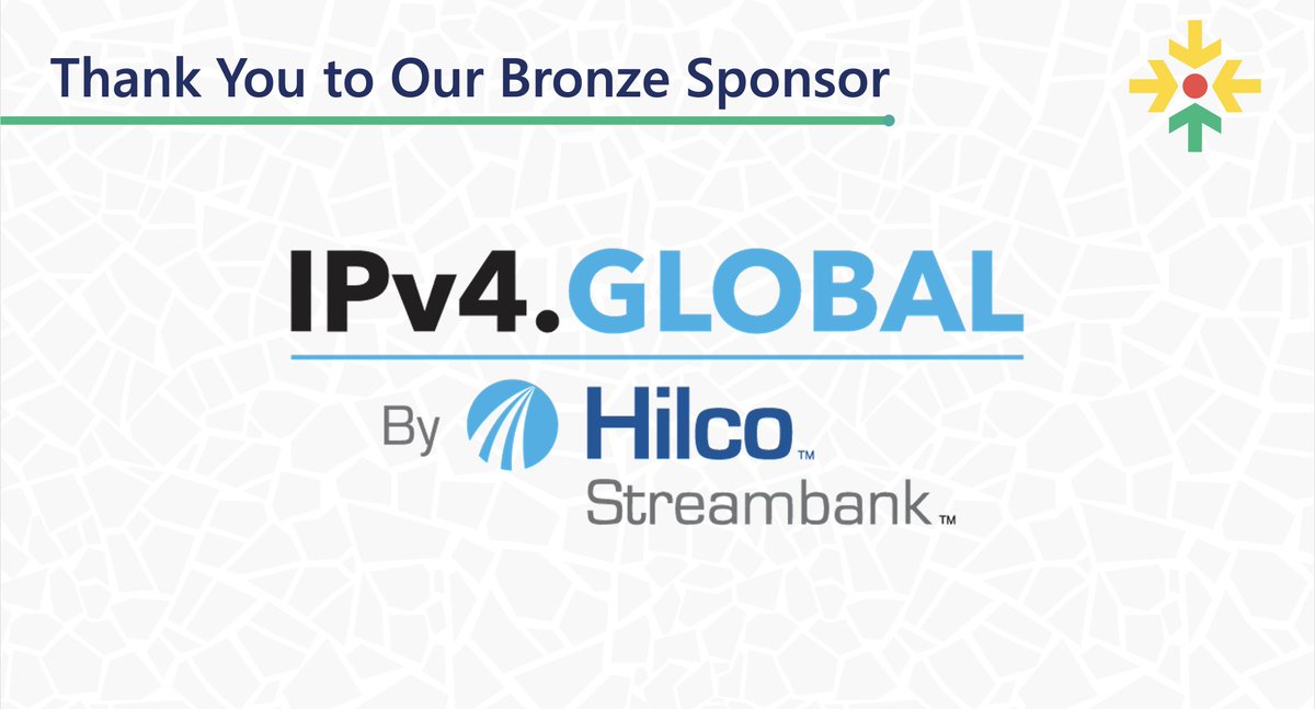 One more thank you to @Ipv4G by Hilco @streambank for their bronze sponsorship of #ARIN52!