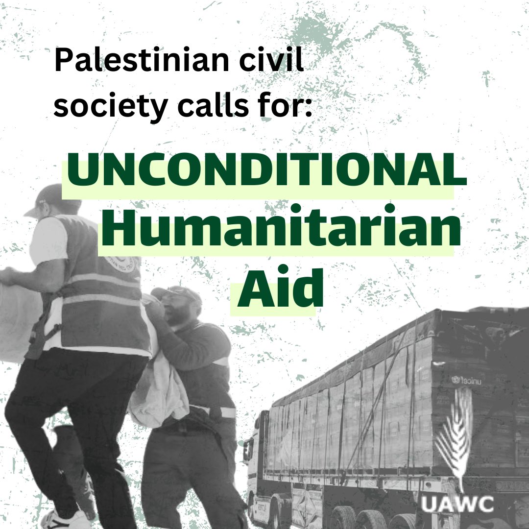 Civil Society Organizations call the international community for UNCONDITIONAL humanitarian aid for Gaza. Read fill Open Letter: uawc-pal.org/news.php?n=361…