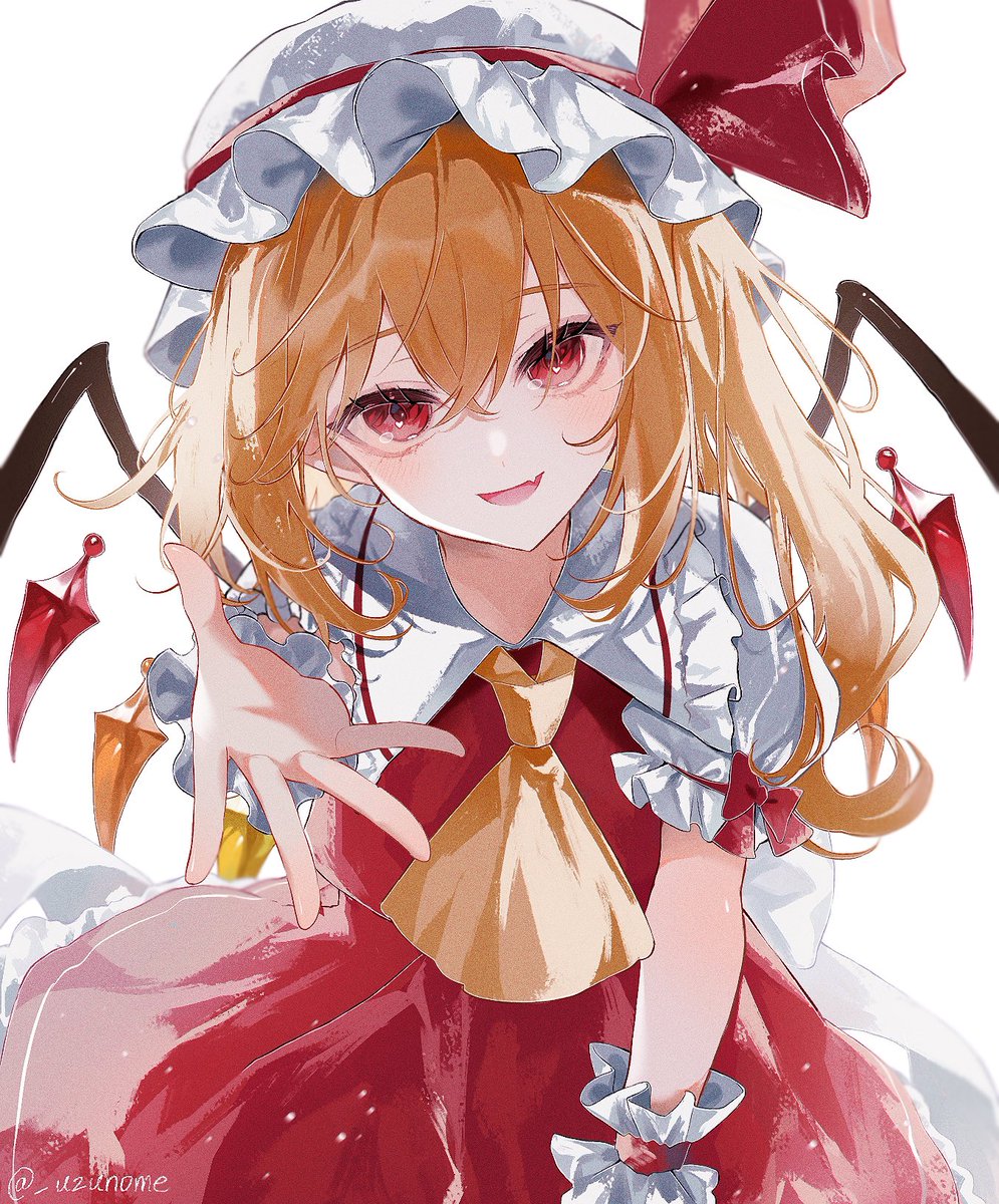 flandre scarlet 1girl solo hat mob cap wings red eyes ascot  illustration images