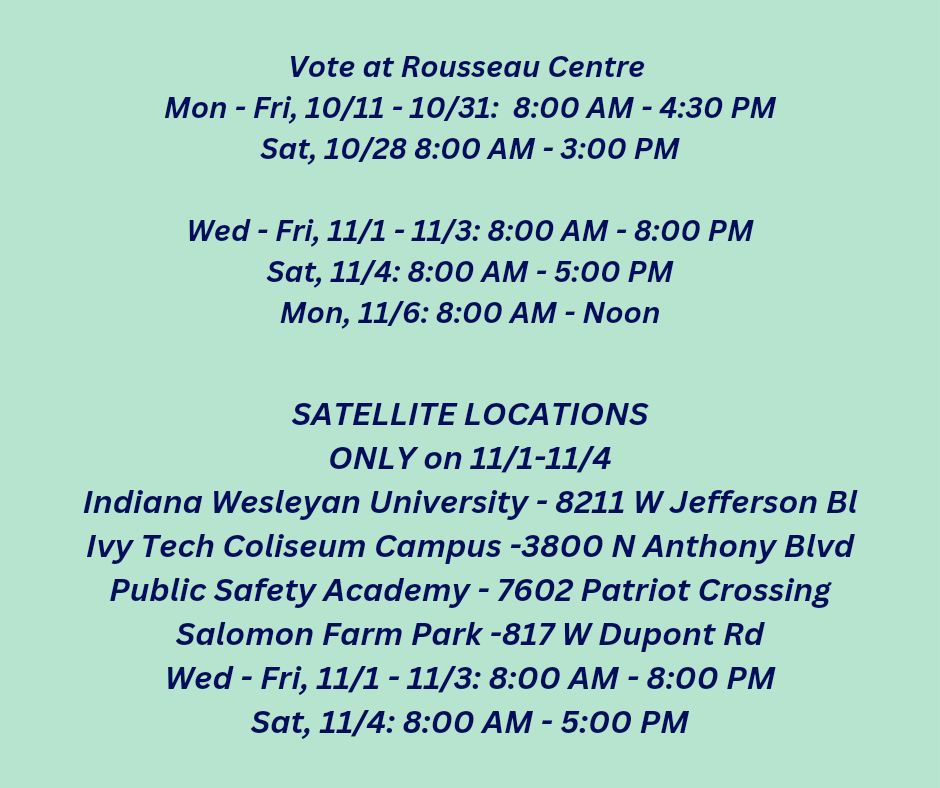 electwilliams22's tweet photo. The opportunity is yours. Choose your location or tap the link below and select visit my voter portal before October 26th to have your absentee ballot mailed to you. #porscheforcityclerk #fortwayne 

https://t.co/DE6IoZge1Z https://t.co/ae3Vq0U53d