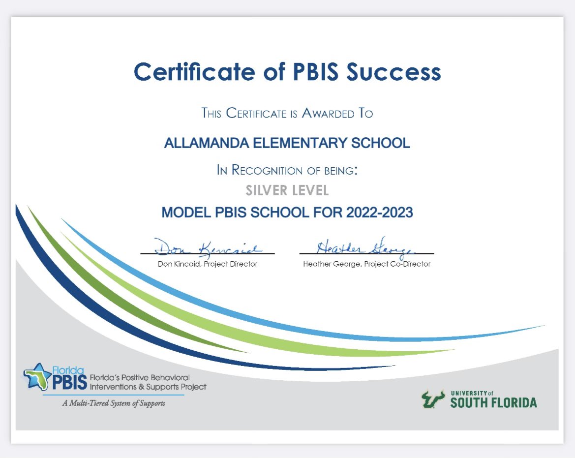 Allamanda Elementary is moving up on our road to Gold!! We will ensure every student is successful as we positively support behavior on our campus. Thank you to my entire staff for making this a reality! @MissGudgell @pbcsd @mariabishop4 #ShineBrightAES