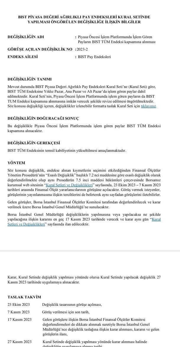 hissediyoruz's tweet photo. #poip ile ilgili çok soru geldi. Kısaca yazayım:

Poipte bulunan şirketler 27 Kasım 2023 tarihinden itibaren Bist Tüm endeksi kapsamında işlem görecek.

Bence portföyünde bu hisseleri bulunduran arkadaşlar için güzel ve hayırlı bir haber :)

Tabi yine de borsadaki gidişat ve 3. çeyrek bilançoları da unutmamak gerekir.

#yonga #qnbfl #qnbfb #işbir #kent #snpam #ybtas #bscam #kstur #klnma #uzerb #umpas #tborg #sumas #sodsn #orma #cment #balat #Ayes