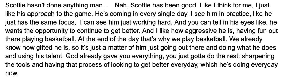 Some high praise from Pascal Siakam regarding Scottie Barnes, who has been excellent in the pre-season: