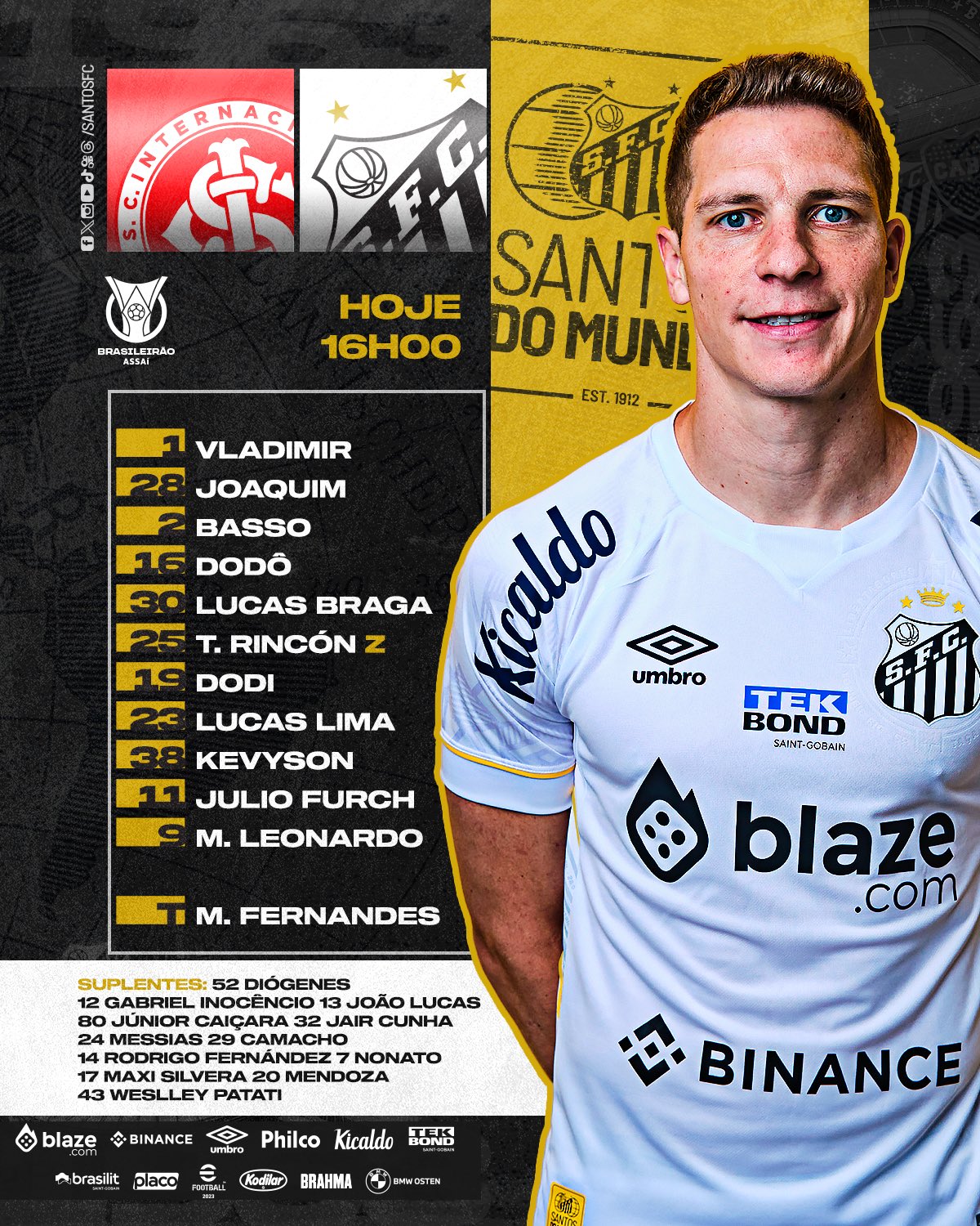 Santos FC on X: SANTOS ESCALADO! 📋  / X