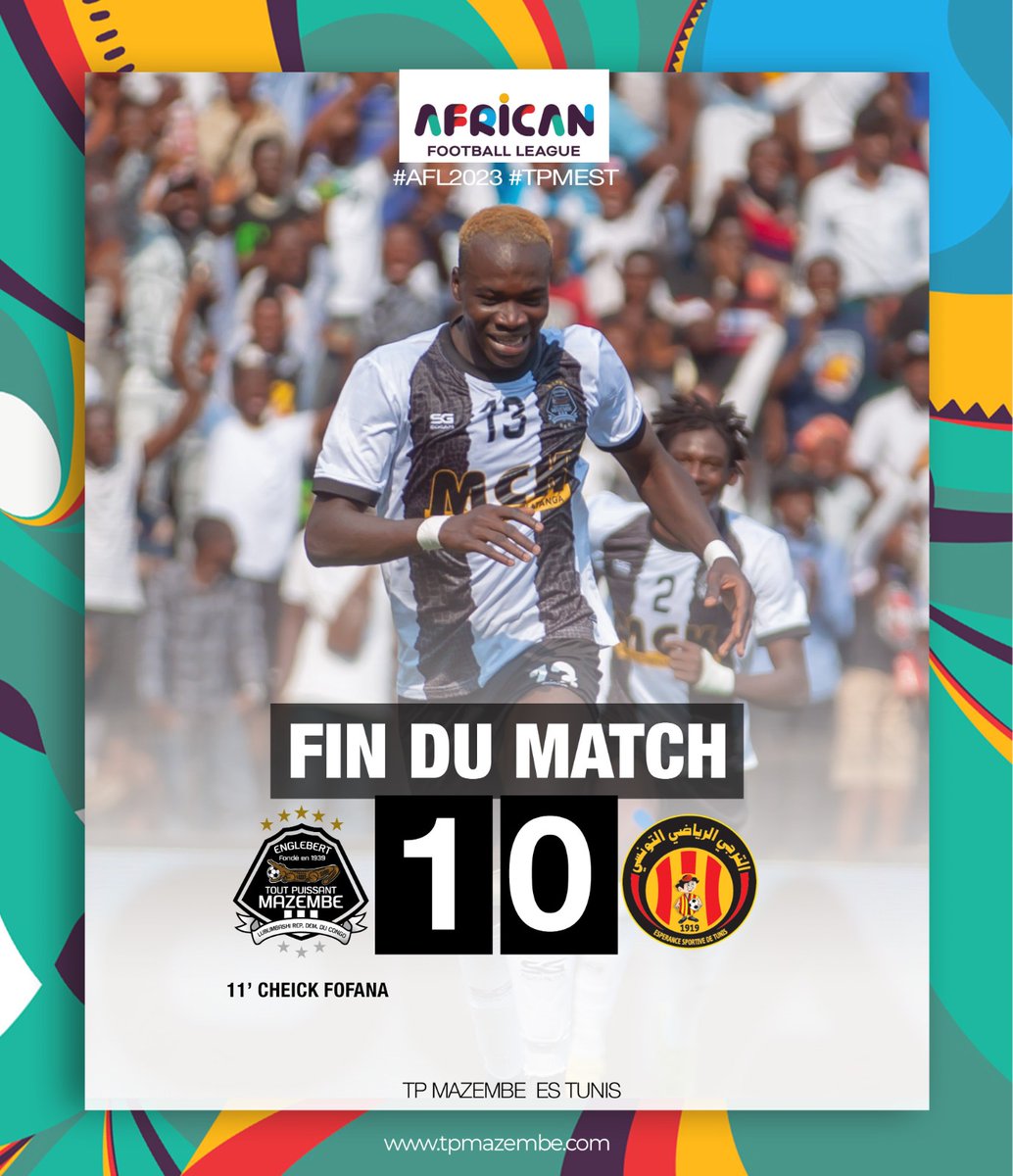 TPMazembe's tweet photo. #AFL2023 #AfricanFootballLeague #TPMEST 
FIN DU MATCH À DAR-ES-SALAAM : @TPMazembe 1, @ESTunis_EN 0. Bravo aux hommes de #LamineNdiaye qui ont réussi à marquer dès le premier quart d'heure de jeu https://t.co/inKYrtXF6A