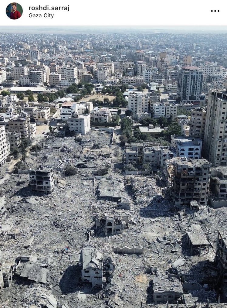 Roshdi Sarraj, the photographer who took this widely shared picture of Israel's destruction of Gaza, was himself later killed by an Israeli airstrike.