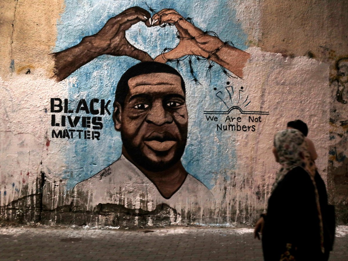 withoutprisons's tweet photo. "We Are Not Numbers"

"Black Lives Matter"

George Floyd mural on a wall in Gaza, Palestine (2020) 

(Photo by freelance Palestinian photographer Majdi Fathi in Gaza) https://t.co/iiRQPgaD0o