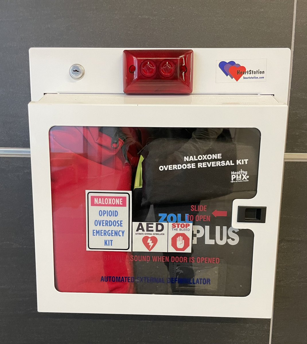 The Phoenix airport has a prominent public health overdose presence. The emergency Narcan kit hangs on the wall next to the restrooms and to sign on to WiFi, you get a Narcan promo and video. High five, PHX.