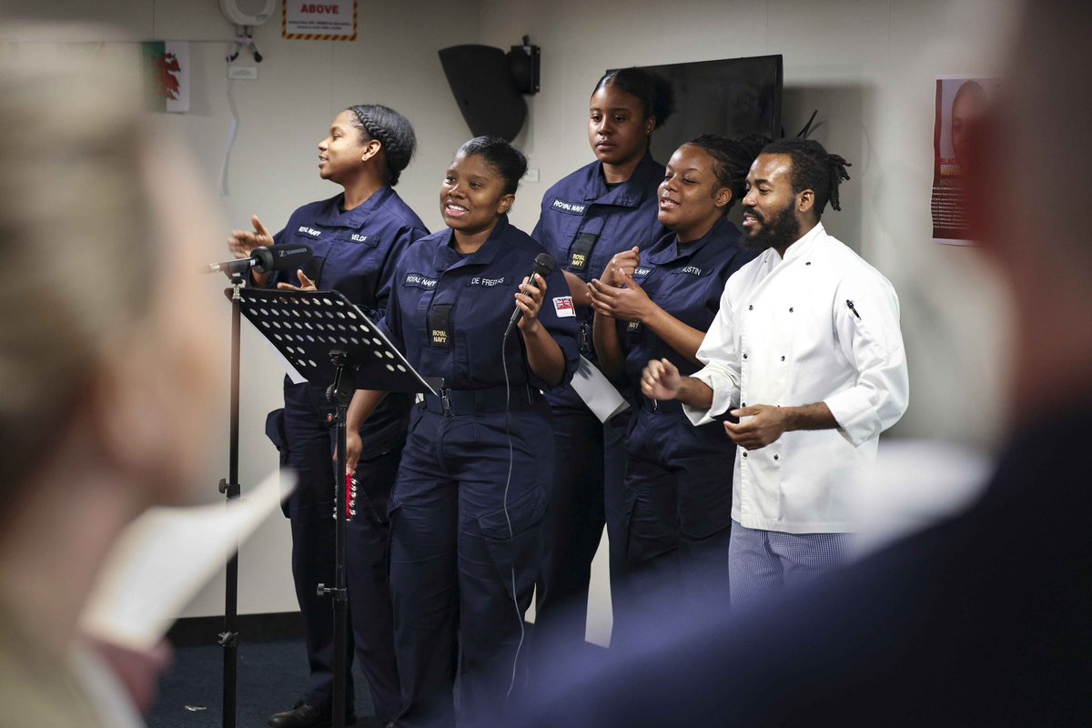 Today’s Sunday Service included a Commonwealth twist to usual proceedings! As part of Black History Month, and to celebrate the diversity of the Ship’s Company, we were treated to a joyful selection of songs from around the world 🌍 #KingsFlagship #StrongerTogether