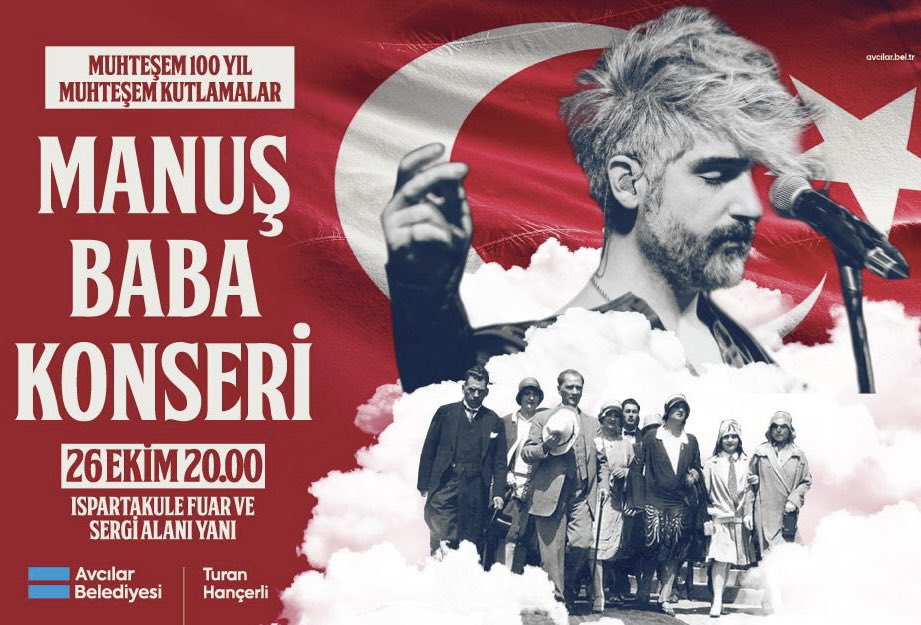 Manuş Baba 26 Ekim Perşembe
İstanbul Avcılar’da.
#manuşbaba #konser #istanbul #avcılar #avcılarbelediyesi #cumhuriyet100yaşında #cumhuriyetkonseri  #erlersanat 
<a href="/manusbaba/">manuş baba</a> <a href="/avcilarbel/">Avcılar Belediyesi</a>