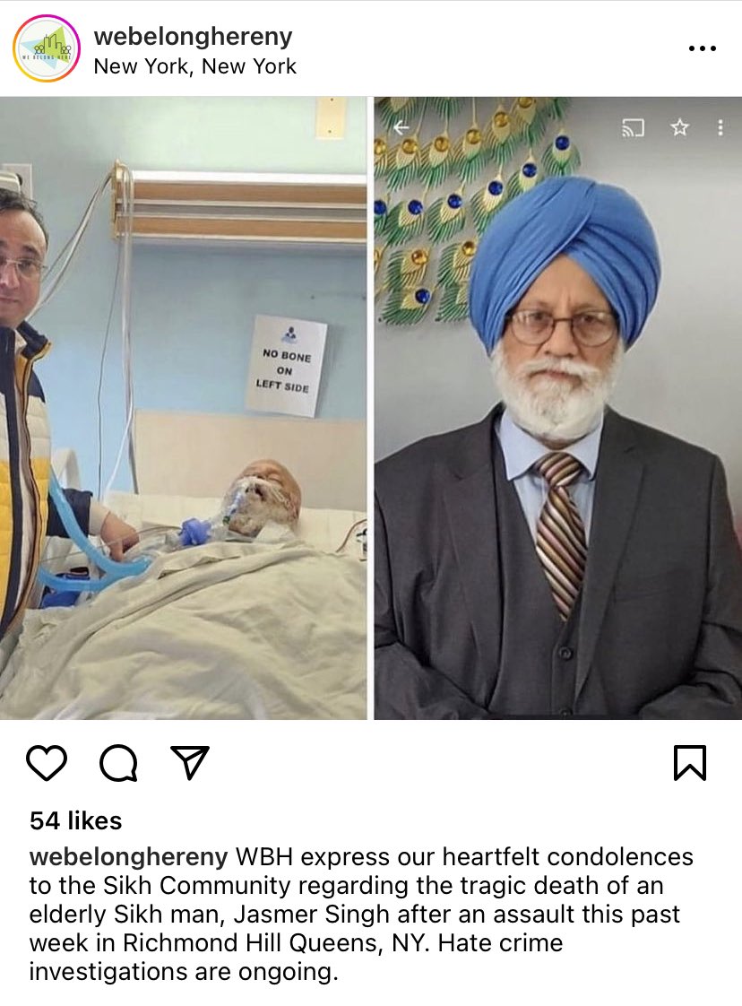 NYCMayor's tweet image. Jasmer Singh loved his city and deserved so much more than his tragic death. On behalf of all New Yorkers, I want our Sikh community to know you have more than our condolences. You have our sacred vow that we reject the hatred that took this innocent life and we will protect you.