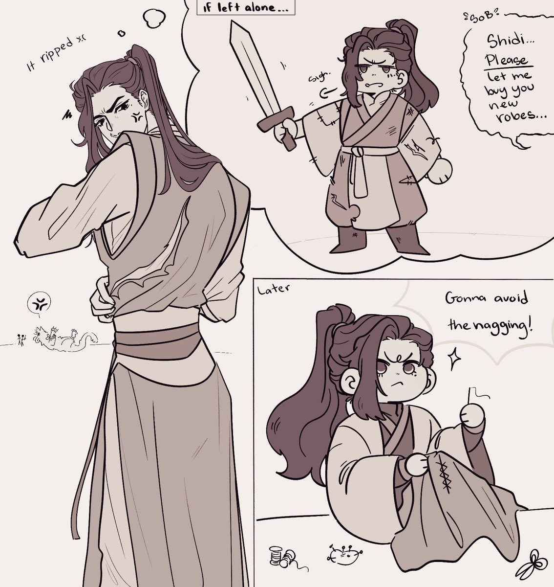 Hmm,, 
Do you think liu qingge would learn how to mend his clothes just to get everyone off of his back?
#svsss #lqg