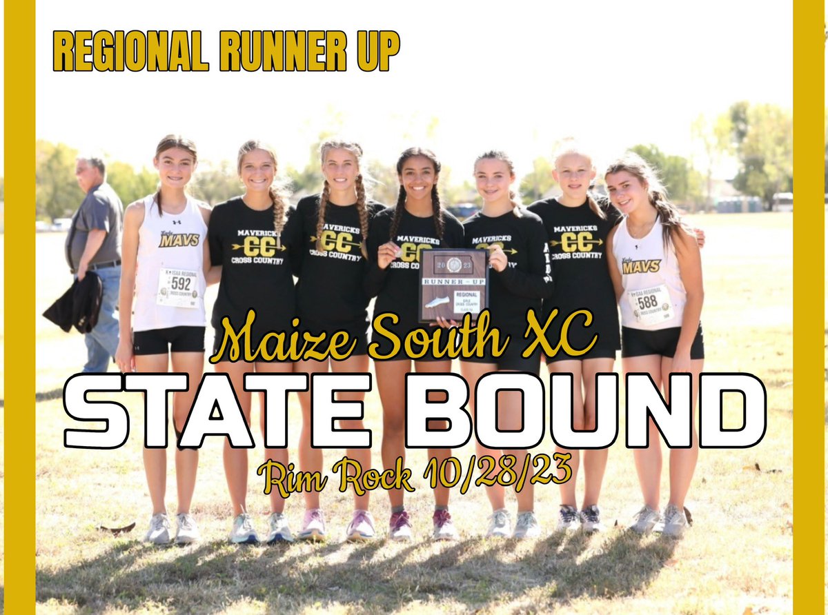 MaizeSouthXC's tweet photo. Maize South runners are headed to State XC in Rim Rock! 

The Maverick Girls took 2nd place led by an 8th place performance from @IsabellaPonce26!🥈

The boys took 3rd place! 🥉

@MaizeSouthAD @MAVprinciBULL @KansasPregame @kansasrunning @sportsinkansas 

https://t.co/fgPrdCWqgY https://t.co/Kl79Z3C0Oj