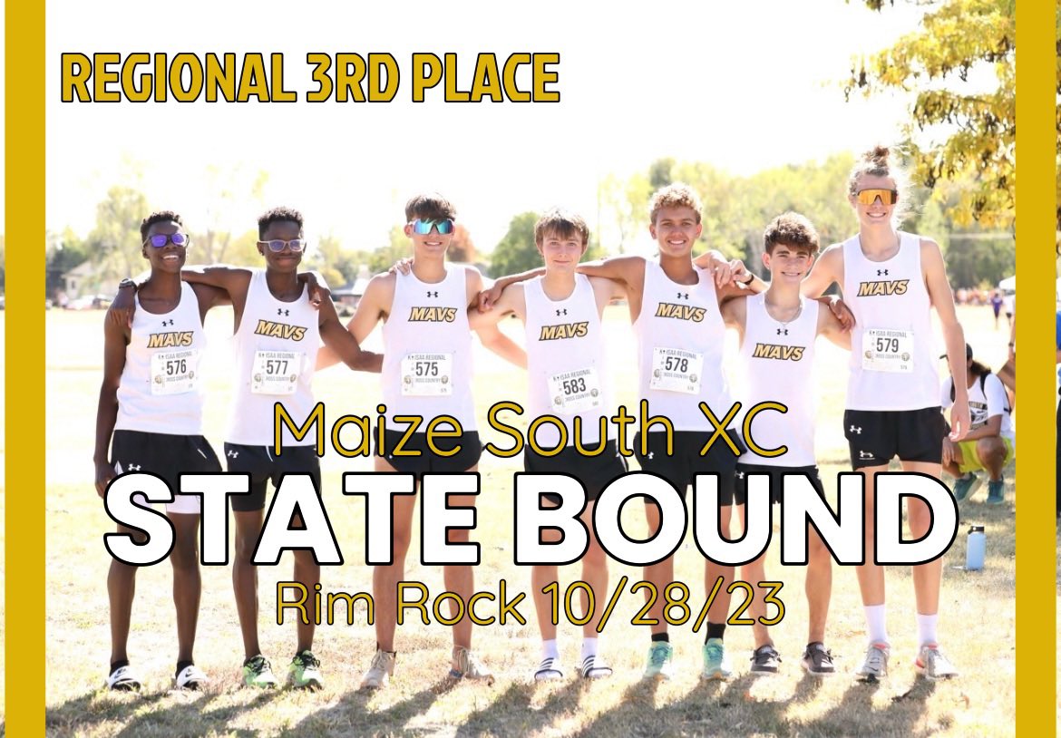 MaizeSouthXC's tweet photo. Maize South runners are headed to State XC in Rim Rock! 

The Maverick Girls took 2nd place led by an 8th place performance from @IsabellaPonce26!🥈

The boys took 3rd place! 🥉

@MaizeSouthAD @MAVprinciBULL @KansasPregame @kansasrunning @sportsinkansas 

https://t.co/fgPrdCWqgY https://t.co/Kl79Z3C0Oj