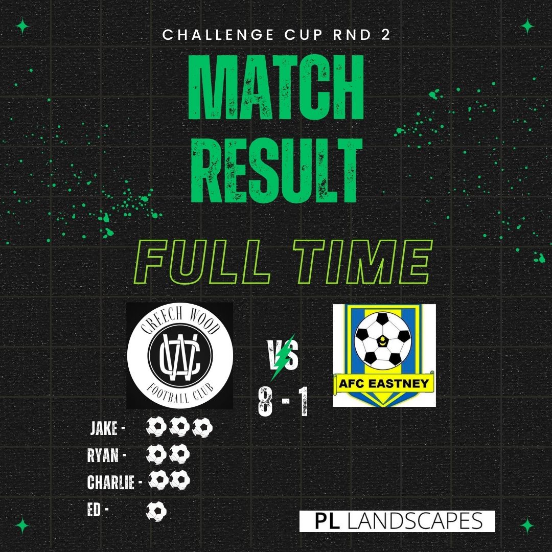 Creech Wood into the next round of the Challenge Cup with a comfortable 8-1 win over AFC Eastney.

We like to wish AFC Eastney the best of luck for the rest of the season.

<a href="/Pompey_Football/">Portsmouth Football</a>  <a href="/the_portsmouth/">The City Of Portsmouth sunday League</a>