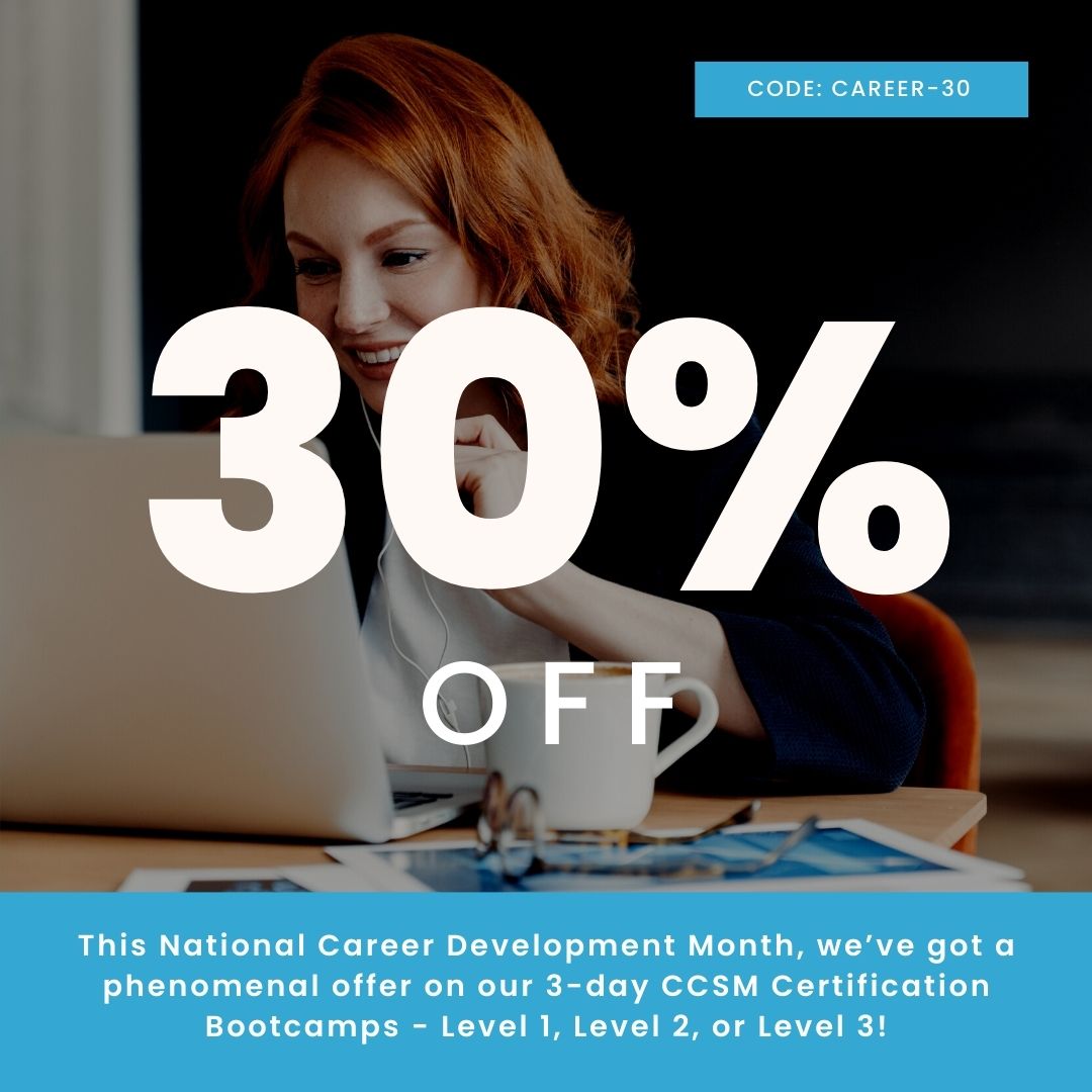 success_hacker's tweet image. November is National Career Development Month, and to help you celebrate, we’ve got a phenomenal offer on our 3-day CCSM Certification Bootcamps!

Use code CAREER-30 for 30% off registration! 
successcoaching.co/training-calen…

#CareerDevelopment #CSM #SuccessCOACHING