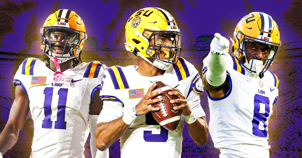 New: #LSU has more points, yards + TD than any team in the NCAA. Jayden Daniels: No. 1 in total yards (and many other categories...) Malik Nabers: No. 1 in receiving yards Brian Thomas Jr.: No. 1 in receiving TD A deeper dive into CFB's best offense: on3.com/teams/lsu-tige…