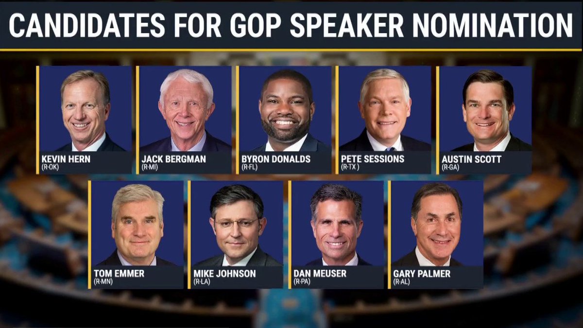 MSNOWNews's tweet photo. BREAKING: 9 Republican candidates have officially joined the race for House Speaker. https://t.co/WL9VQYreCD https://t.co/P6hAdtYcFn