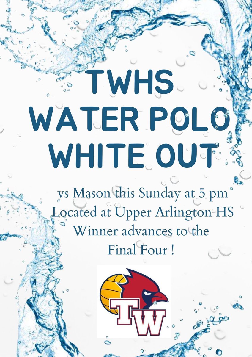 TWHS Boys Water Polo (@cardinal_polo) on Twitter photo Thomas boys take on Mason today at Upper Arlington HS to advance to the state Final 4 - come out and support them! <a href="/TWHSAthletics/">TWHS Athletics</a> Thomas boys take on Mason today at Upper Arlington HS to advance to the state Final 4 - come out and support them! <a href="/TWHSAthletics/">TWHS Athletics</a>
