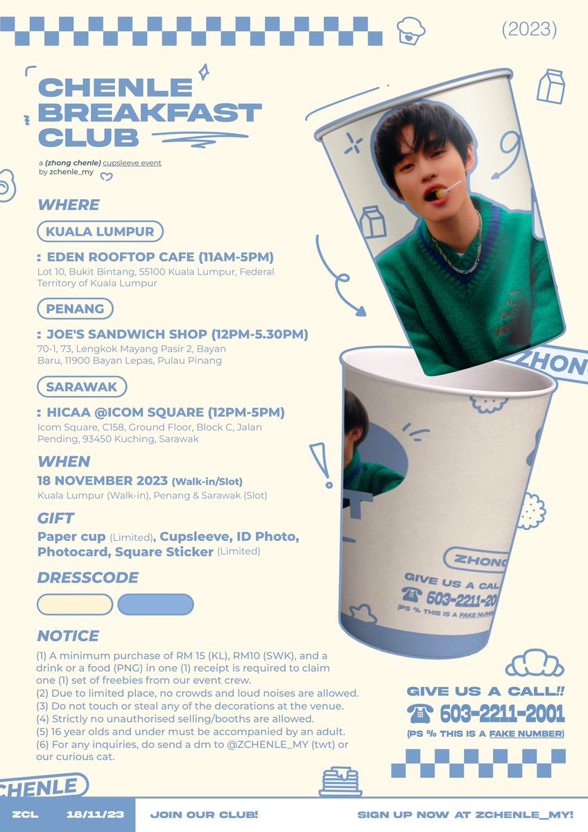 Chenle Breakfast Club 🍳
— An NCT DREAM Zhong Chenle Birthday Cupsleeve Event by ZCHENLEMY 🍰꒱❜

📍KL, Penang, Sarawak
🗓️ 18th November 2023
🕙 11:00a.m - 5:30p.m

Join our #ChenleBreakfastClub 
#CHENLE #천러 #钟辰乐
