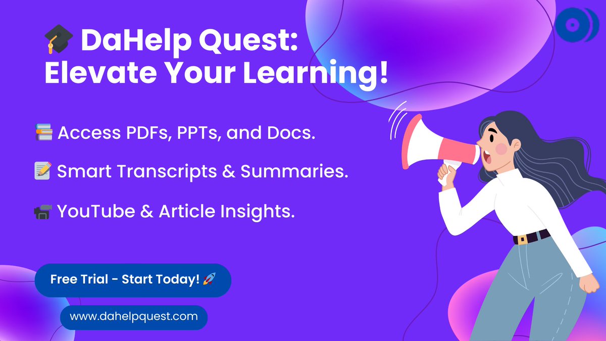 developerswollc's tweet image. Your journey to academic success begins today. Get started with our free trial and discover the power of DaHelp Quest. #FreeTrial
•
•
#AcademicSupport
#HappyUsers
#EnhancedLearning
#FreeTrial
#StudySmart
#DaHelpQuest 
#PDFChat 
#studywithDaHelpQuest 
#students 
#AceYourExams