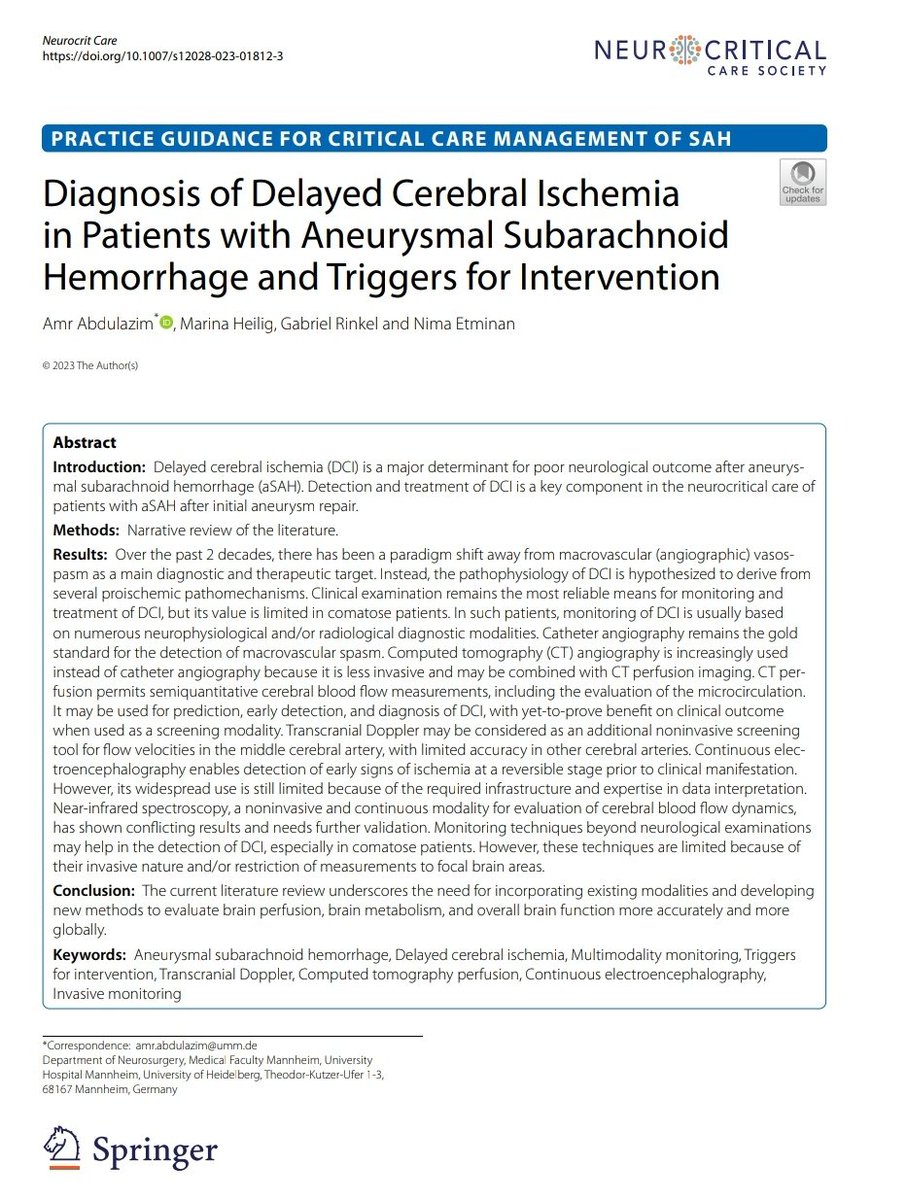 Leo_Santo5's tweet photo. Diagnóstico de la Isquemia Cerebral Tardía en Hemorragia Subaracnoidea 🩸🧠

🔰📚Neurocrit Care 2023

https://t.co/ydTh92Qn0c

Enlace a Articulo Completo 👇🏼🆓️✅
https://t.co/BAL5fpiAx6 https://t.co/zj8G03dkIR
