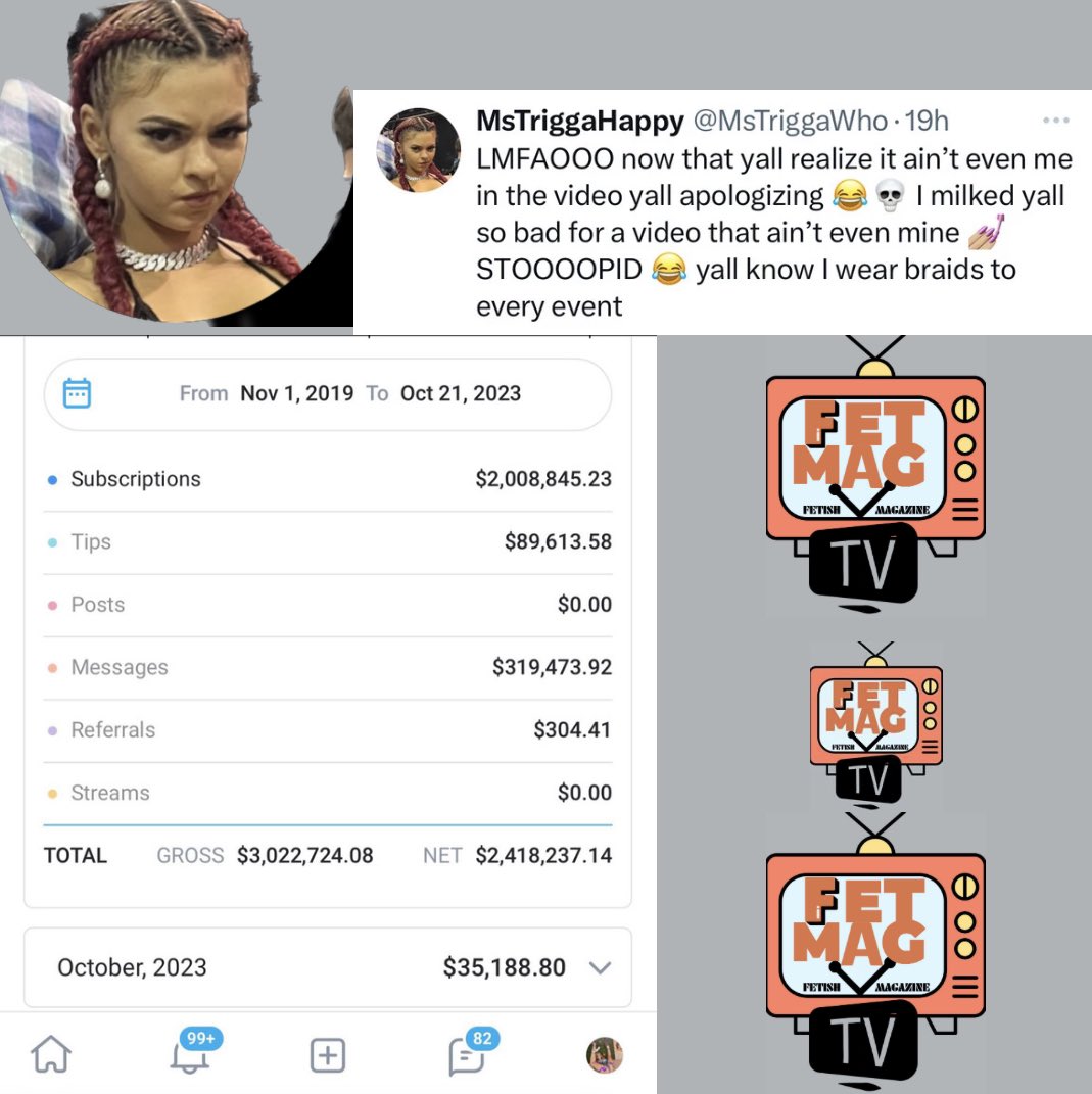 FetMagTv's tweet photo. #FMTV 📺 yikes 😬 fetish icon  @MsTriggaWho responds to the dommes that she says are now apologizing for wrongfully accusing her of burning the male victim in a recently posted fetish video &amp; shows her only fans statements.🤦🏼‍♂️ wowserzzz! https://t.co/RfsJ7Hpye4