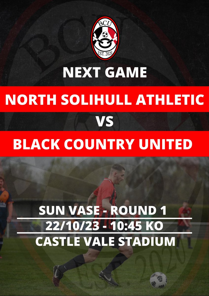 BCU_FC's tweet image. This Sunday, we play in the Sunday Vase, AWAY VS @NSA_FC_

Expecting a tough game this Sunday, against an unfamiliar opposition that are currently unbeaten at the top of their league table.
🔴⚪️