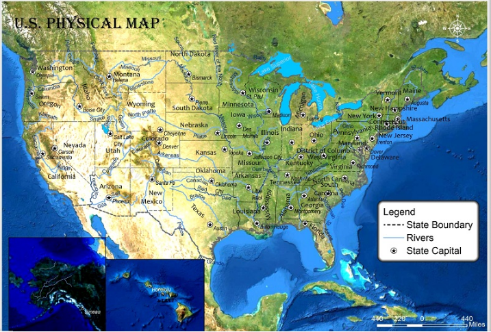 whereig's tweet image. USA Physical Map
Physical Map of USA showing the geographical features of the United States of America such as rivers, lakes, mountain peaks, elevations, plateaus, plains, topography, water bodies and many other physical features.
#USA #physicalmaps #Whereig