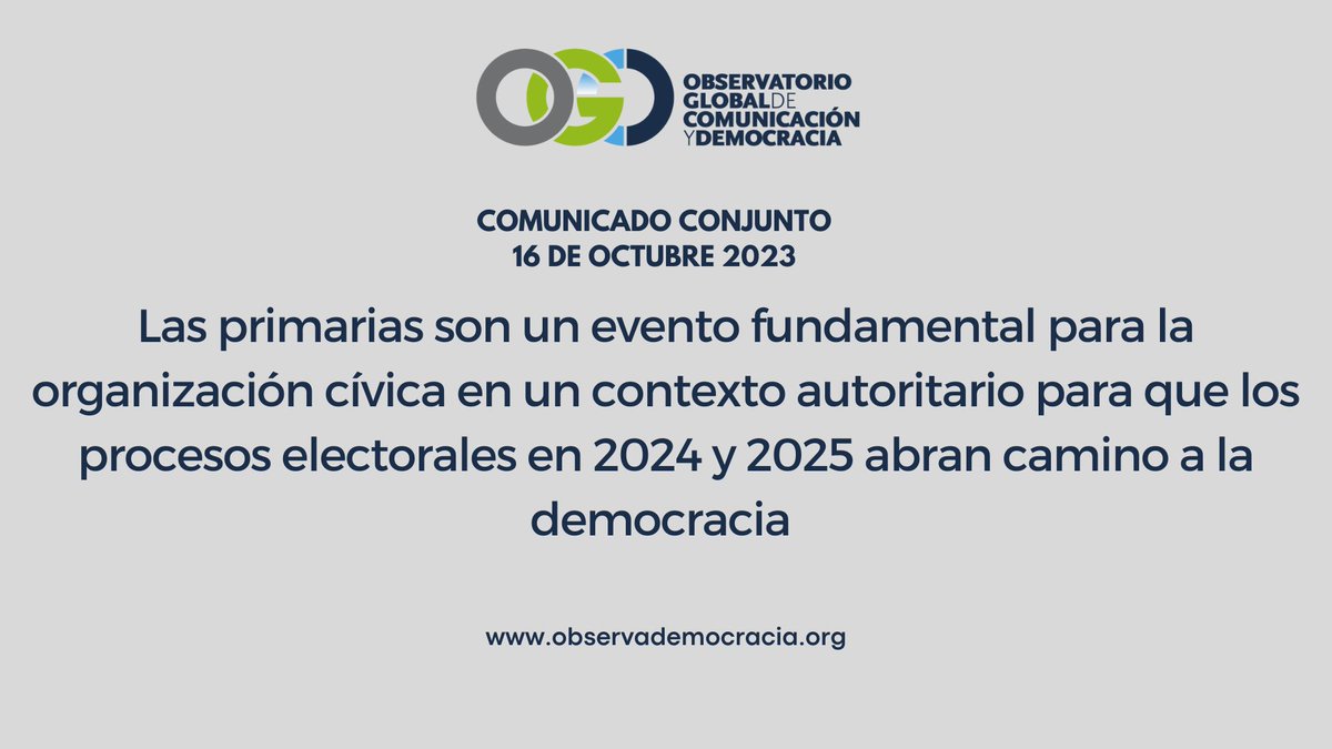 Observa_VE's tweet photo. Las primarias son un evento fundamental para la organización cívica en un contexto autoritario para que los procesos electorales en 2024 y 2025 abran camino a la democracia. #22Octubre #Primarias2023 Leer comunicado conjunto https://t.co/nTmRL1uoEr https://t.co/VjS5TUumET