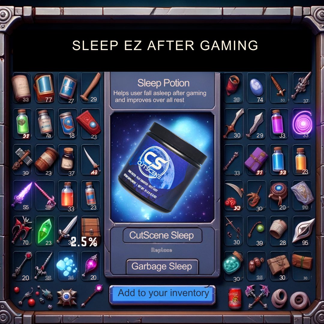 CutSceneSleep's tweet photo. Woke up feeling like a zombie after #gaming all night last night? It's time to add CutScene to your inventory. The first sleep aid for gamers by gamers. https://t.co/ho3wfVQwBc