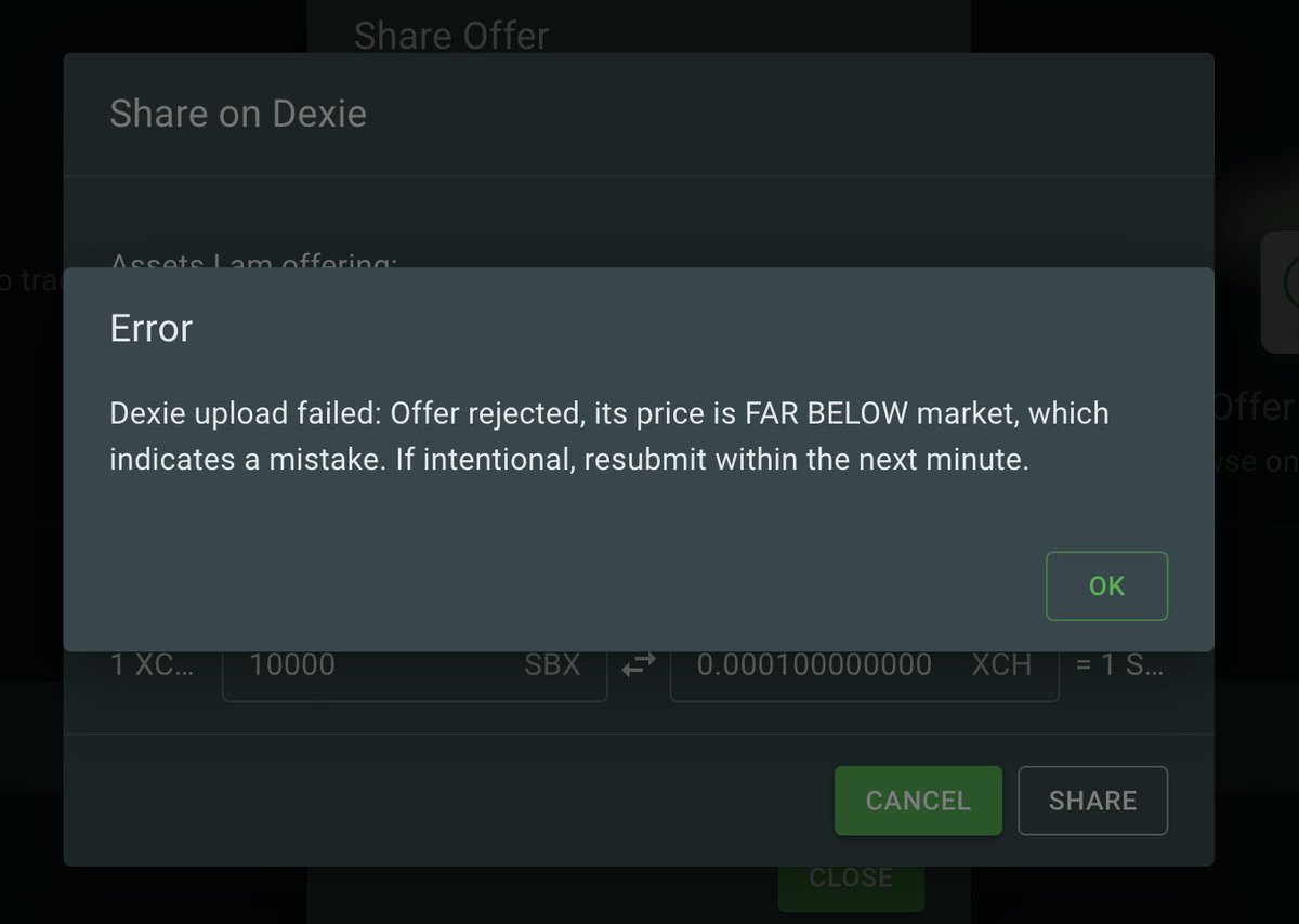 Implemented a fat-finger error detector for liquid trading pairs. It only triggers in extreme cases to protect from mistakes, but to overwrite, simply submit the same offer again. Works via Web and API.

en.wikipedia.org/wiki/Fat-finge…