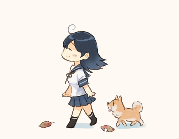 ushio (kancolle) 1girl school uniform dog skirt serafuku ahoge long hair  illustration images