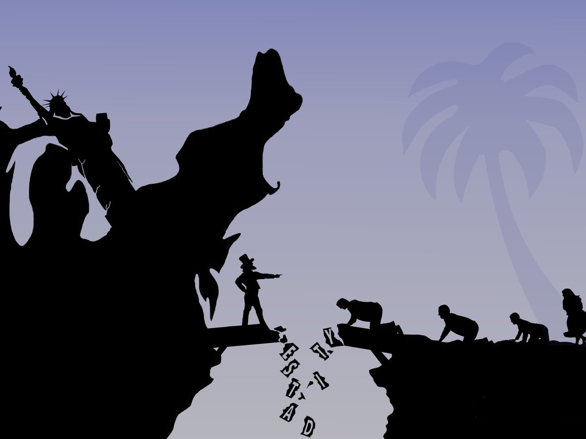 "Passing Not Permitted": An artwork that blends politics and symbolism. The broken bridge spells 'ESTADITY,' a playful nod to a translation error, highlighting the challenges faced by the #PuertoRico PNP party.
#politicalart #PR #digitalart