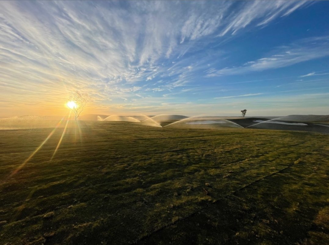 The_McLemore's tweet photo. Good morning from #abovetheclouds! Green grass meets blue skies.

Our superintendent of #THE_KEEP, @DatDudePJG captured this image this morning as he was tending to our newly sodded 9th hole. https://t.co/Yp5tIj0xgd