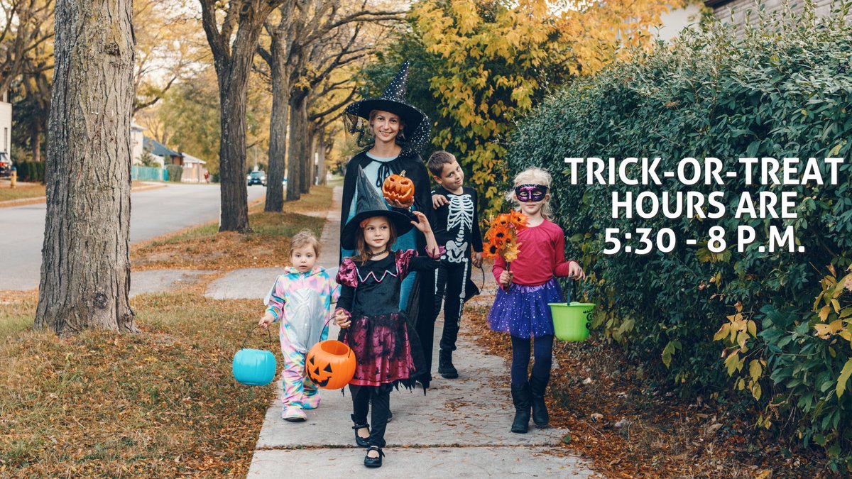 🎃 Halloween is a week away! The official #trickortreat hours for Tuesday, October 31 are from 5:30 to 8:00 p.m.