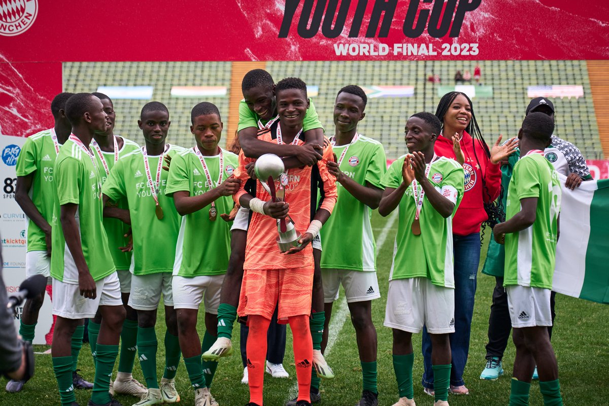 FCBayernEN's tweet photo. The 10th edition of the FC Bayern Youth Cup took place at the weekend. Like last year, the eight participating nations had the opportunity to show their skills at the  Olympiastadion, the former home of FC Bayern 🏟️

In the final, defending champions Nigeria prevailed against first-time participants South Africa 🏆🎉