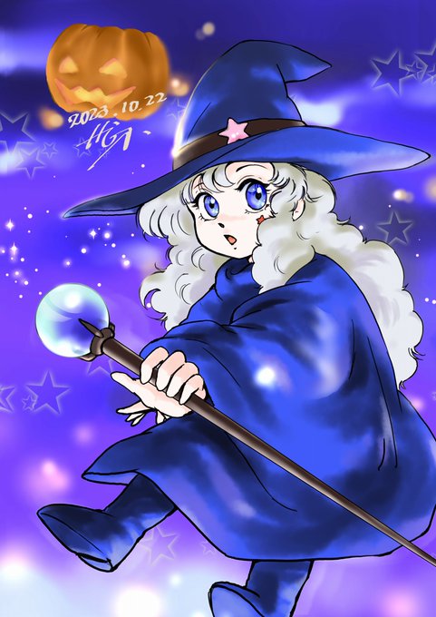 色塗りました。 杖がドロロンえん魔くんっぽい #ハロウィン #イラスト #オリジナルイラスト #オリキャラ