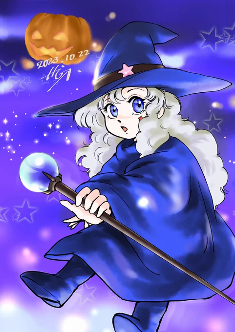 色塗りました。 杖がドロロンえん魔くんっぽい #ハロウィン #イラスト #オリジナルイラスト #オリキャラ