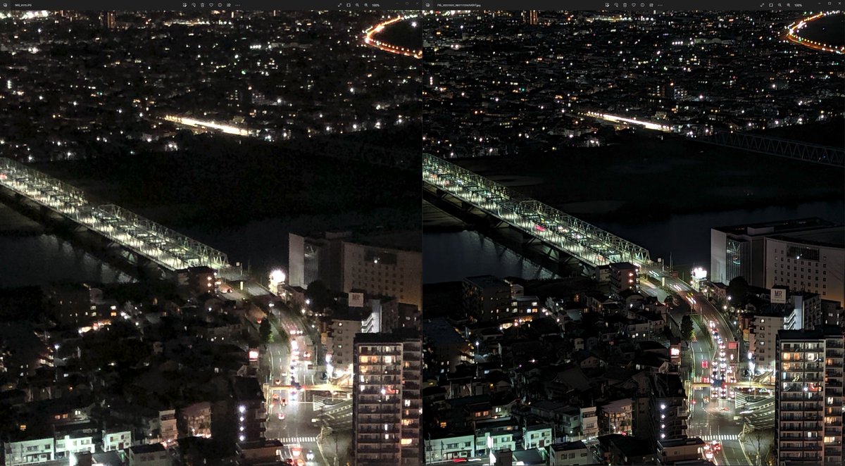 Fox_now's tweet image. 2019年から4年使用した2017年発売の #iPhone8Plus と購入したばかりの2023年発売の #Pixel8Pro の2台を持って近所をブラブラしてデータをチェック中。6年でカメラ性能がここまで進化したのか…と驚いてる。夜景モードやばぁ…🤯

左が8Plus、右が8Pro。奇数が全体、偶数が4K等倍。