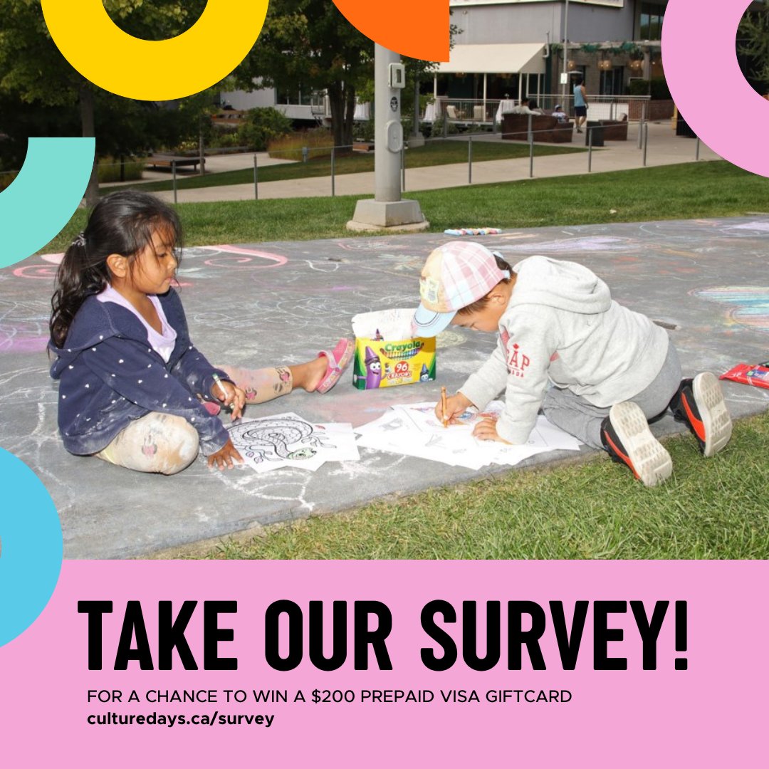 If you attended or organized a Culture Days event this year we’d love to hear from you! Please take 10-15 minutes to fill out our survey at culturedays.ca/survey for the chance to win a $200 prepaid Visa gift card 🤑