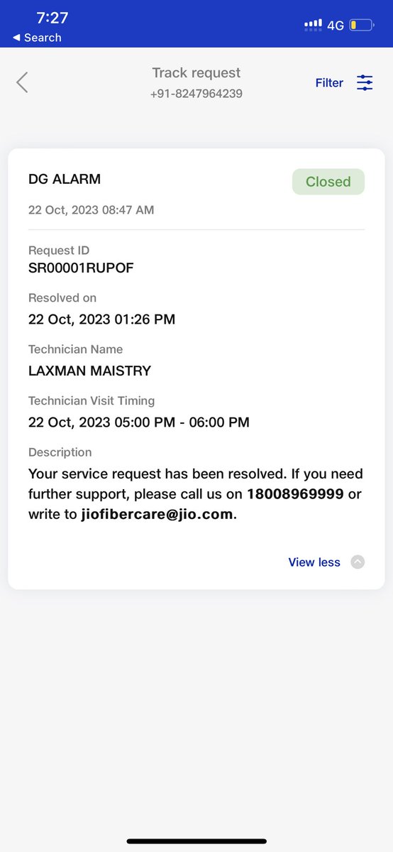 poolany's tweet image. My @reliancejio Fiber service request has been closed without visiting the site , I’m not able to browse internet from last 3days . Now recharging @airtelindia 5G for basics . It’s very unfair even a calling the @JioCare customer people in last 6 hrs .. such acts are not …