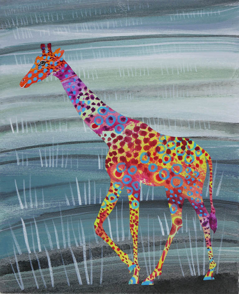 printreb's tweet photo. Paintbox Giraffe is quite small but has a kick of vibrant colour contrasts! As an artist, sometimes you have to set aside a realistic view in order to play and create something new. Acrylic paint and collage. Original available https://t.co/yldsmhkhDS https://t.co/gHO6Ut2b6k